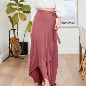 Lulus x LUSH Beautiful Breeze Washed Burgundy High-low Wrap Maxi Skirt Red